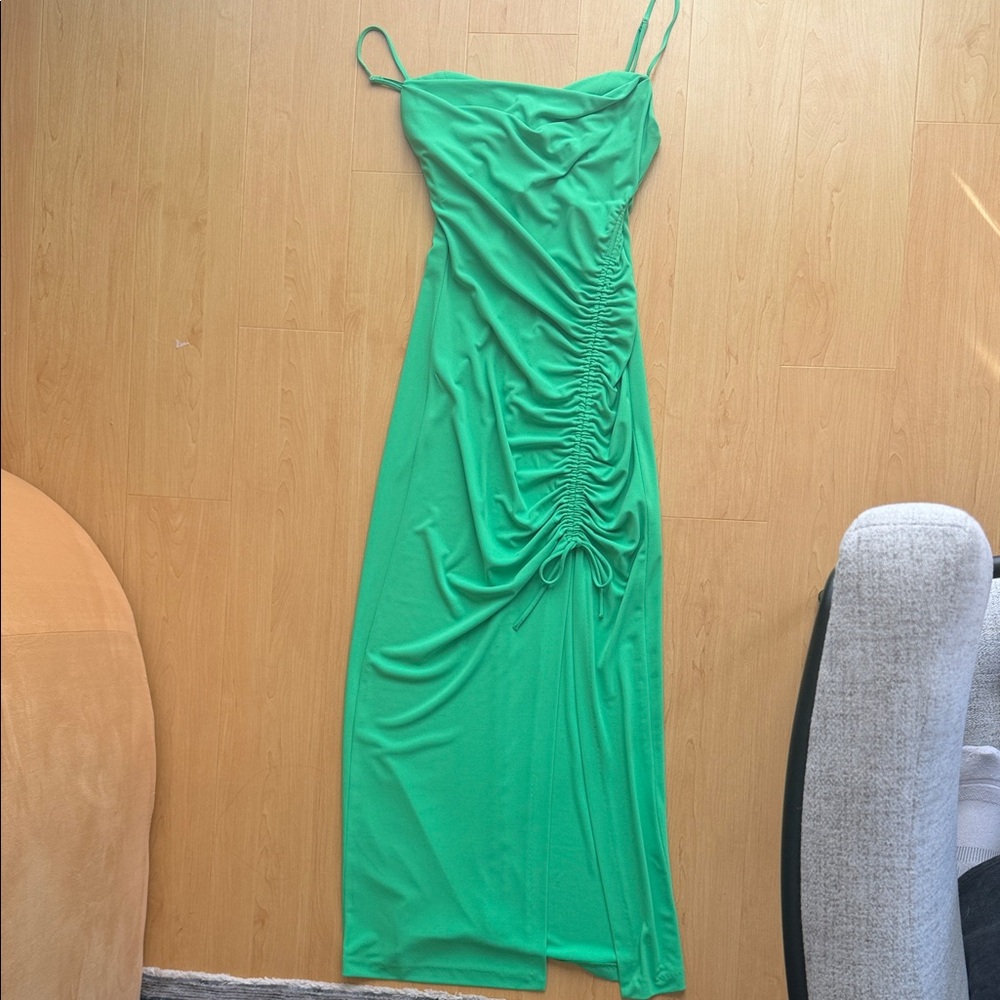 Zara Strapless Green Dress with Ruched Detail